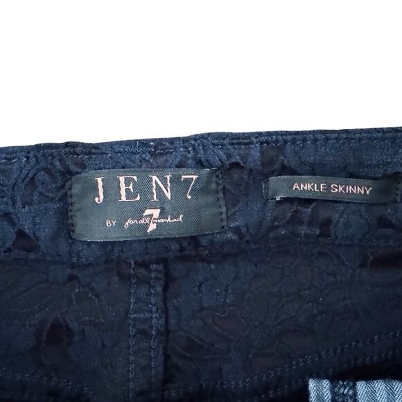 7 for all Mankind Jen 7 Lace Overlay Pants Women sz 4 Navy ankle skinny Feminine - Picture 3 of 13